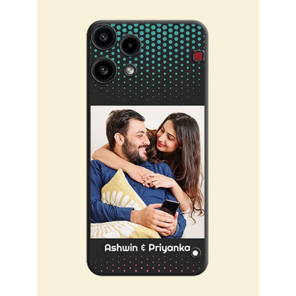 Faded Dots with Grunge Photo Frame and Text On Space Black Custom Soft Matte Mobile Back Cover - Nothing Phone 3A Lite 5G Faded Dots with Grunge Photo Frame and Text On Space Black Custom Soft Matte Mobile Back Cover - Nothing Phone 3A Lite 5G