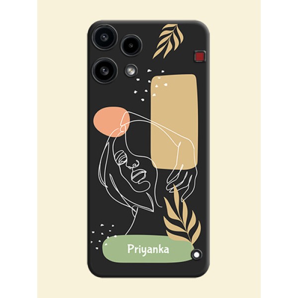 Custom Text With Line Art Of Women & Leaves Design On Space Black Custom Soft Matte Mobile Back Cover - Nothing Phone 3A Lite 5G
