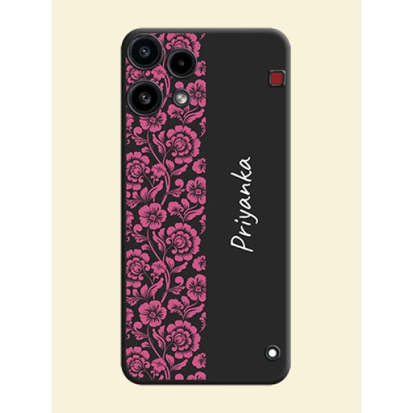 Pink Floral Pattern Design With Custom Text On Space Black Custom Soft Matte Mobile Back Cover - Nothing Phone 3A Lite 5G Pink Floral Pattern Design With Custom Text On Space Black Custom Soft Matte Mobile Back Cover - Nothing Phone 3A Lite 5G