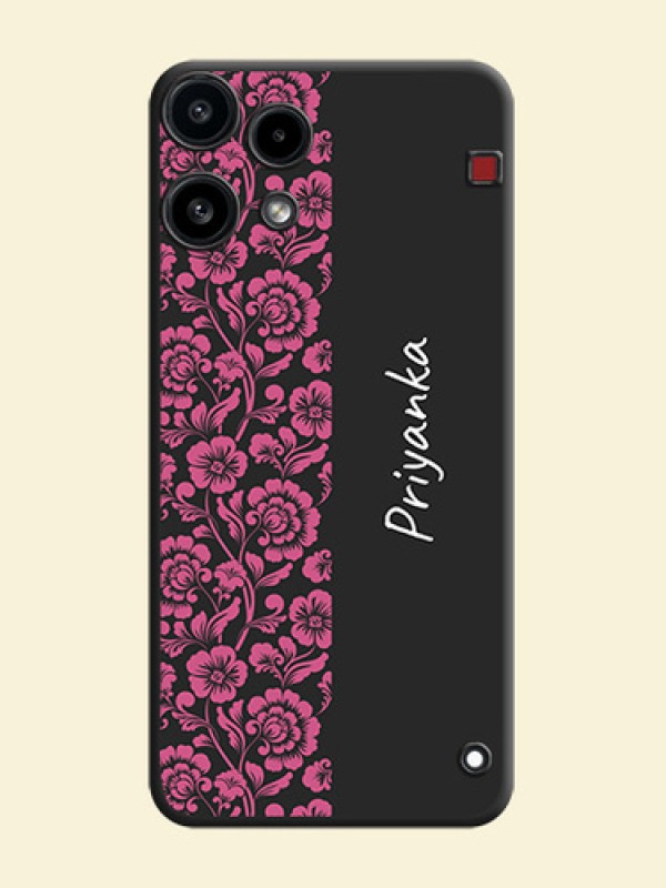 Pink Floral Pattern Design With Custom Text On Space Black Custom Soft Matte Mobile Back Cover - Nothing Phone 3A Lite 5G
