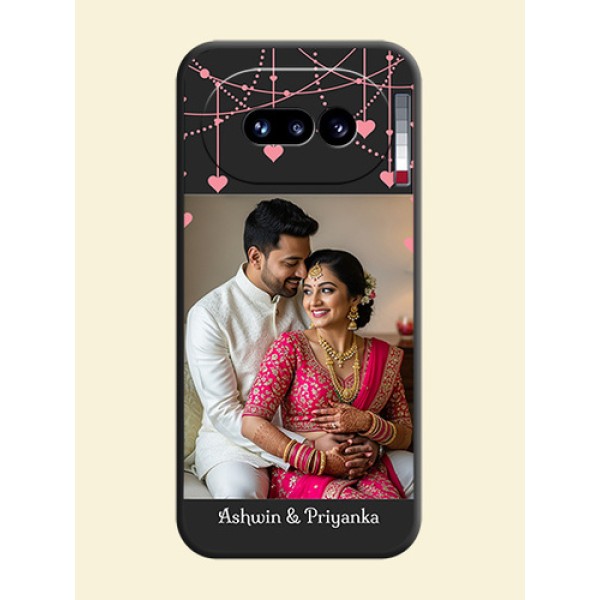 Pink Love Hangings with Text On Space Black Custom Soft Matte Mobile Back Cover - Nothing Phone 4A 5G Pink Love Hangings with Text On Space Black Custom Soft Matte Mobile Back Cover - Nothing Phone 4A 5G
