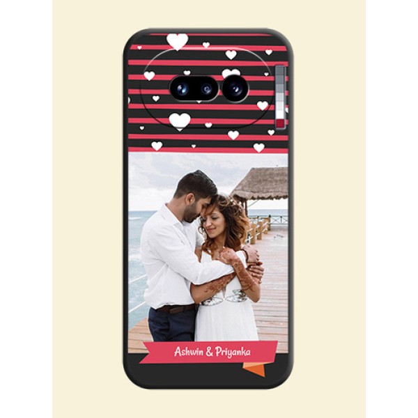 White Color Love Symbols with Pink Lines Pattern On Space Black Custom Soft Matte Mobile Back Cover - Nothing Phone 4A 5G