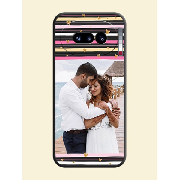 Multicolor Lines and Golden Love Symbols Design on Photo On Space Black Custom Soft Matte Mobile Back Cover - Nothing Phone 4A 5G