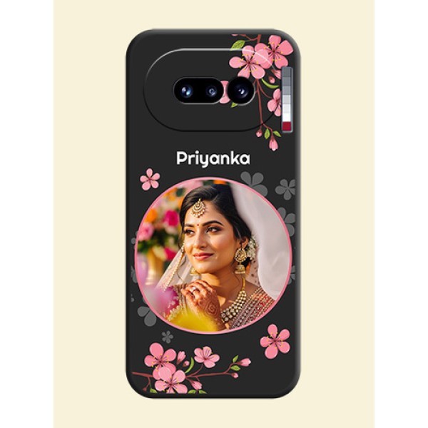 Round Image with Pink Color Floral Design on Photo On Space Black Custom Soft Matte Mobile Back Cover - Nothing Phone 4A 5G