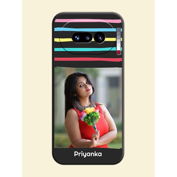 Multicolor Lines with Image On Space Black Custom Soft Matte Mobile Back Cover - Nothing Phone 4A 5G Multicolor Lines with Image On Space Black Custom Soft Matte Mobile Back Cover - Nothing Phone 4A 5G