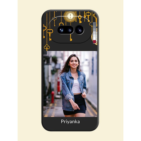 Decorative Design with Text On Space Black Custom Soft Matte Mobile Back Cover - Nothing Phone 4A 5G Decorative Design with Text On Space Black Custom Soft Matte Mobile Back Cover - Nothing Phone 4A 5G