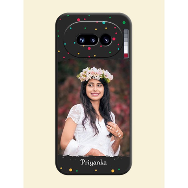Multicolor Dotted Pattern with Text On Space Black Custom Soft Matte Mobile Back Cover - Nothing Phone 4A 5G Multicolor Dotted Pattern with Text On Space Black Custom Soft Matte Mobile Back Cover - Nothing Phone 4A 5G