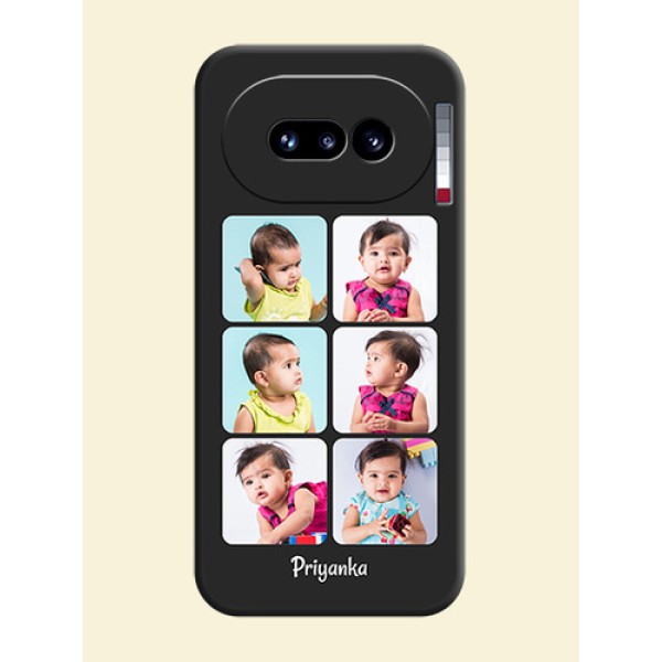 Floral Art with 6 Image Holder on Photo On Space Black Custom Soft Matte Mobile Back Cover - Nothing Phone 4A 5G Floral Art with 6 Image Holder on Photo On Space Black Custom Soft Matte Mobile Back Cover - Nothing Phone 4A 5G