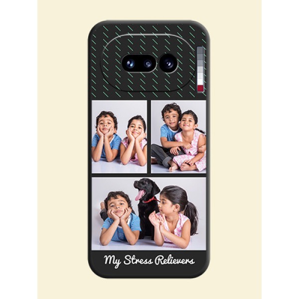 Cross Dotted Pattern with 2 Image Holder On Space Black Custom Soft Matte Mobile Back Cover - Nothing Phone 4A 5G Cross Dotted Pattern with 2 Image Holder On Space Black Custom Soft Matte Mobile Back Cover - Nothing Phone 4A 5G