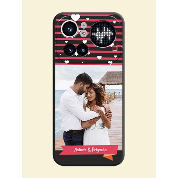 White Color Love Symbols with Pink Lines Pattern On Space Black Custom Soft Matte Mobile Back Cover - Nothing Phone 4A Pro 5G