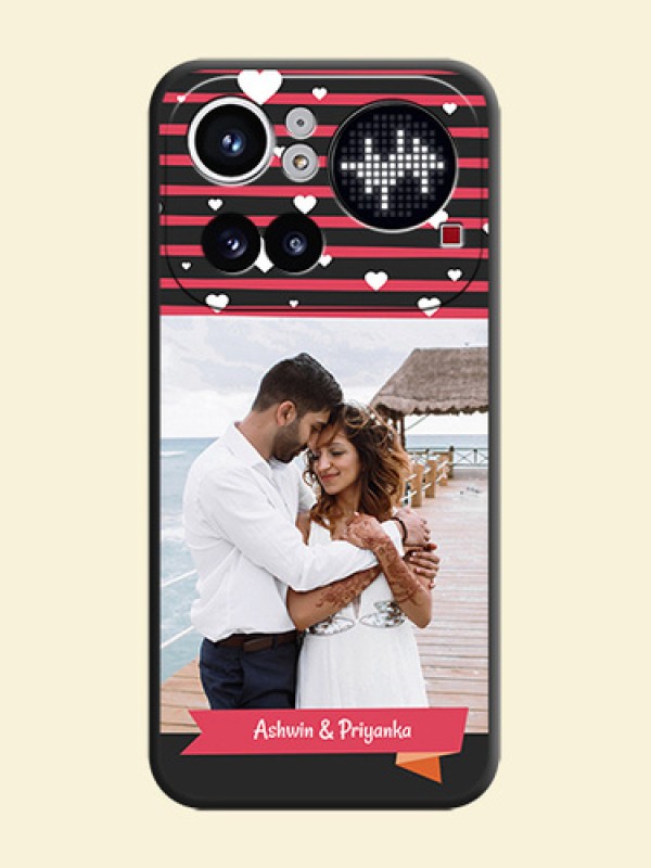 White Color Love Symbols with Pink Lines Pattern On Space Black Custom Soft Matte Mobile Back Cover - Nothing Phone 4A Pro 5G