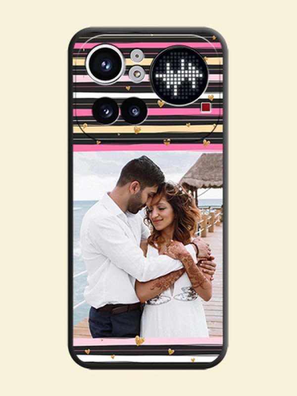 Multicolor Lines and Golden Love Symbols Design on Photo On Space Black Custom Soft Matte Mobile Back Cover - Nothing Phone 4A Pro 5G