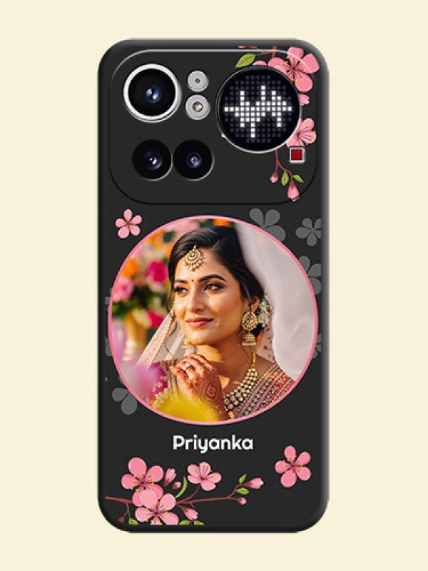 Round Image with Pink Color Floral Design on Photo On Space Black Custom Soft Matte Mobile Back Cover - Nothing Phone 4A Pro 5G
