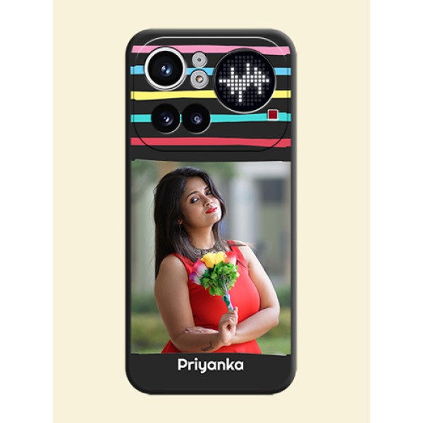 Multicolor Lines with Image On Space Black Custom Soft Matte Mobile Back Cover - Nothing Phone 4A Pro 5G Multicolor Lines with Image On Space Black Custom Soft Matte Mobile Back Cover - Nothing Phone 4A Pro 5G