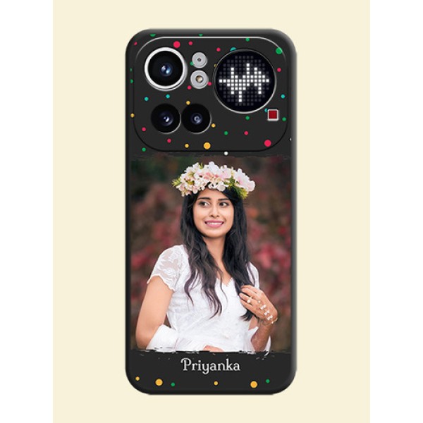 Multicolor Dotted Pattern with Text On Space Black Custom Soft Matte Mobile Back Cover - Nothing Phone 4A Pro 5G Multicolor Dotted Pattern with Text On Space Black Custom Soft Matte Mobile Back Cover - Nothing Phone 4A Pro 5G