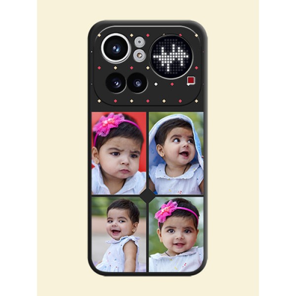 Multicolor Dotted Pattern with 4 Image Holder On Space Black Custom Soft Matte Mobile Back Cover - Nothing Phone 4A Pro 5G Multicolor Dotted Pattern with 4 Image Holder On Space Black Custom Soft Matte Mobile Back Cover - Nothing Phone 4A Pro 5G