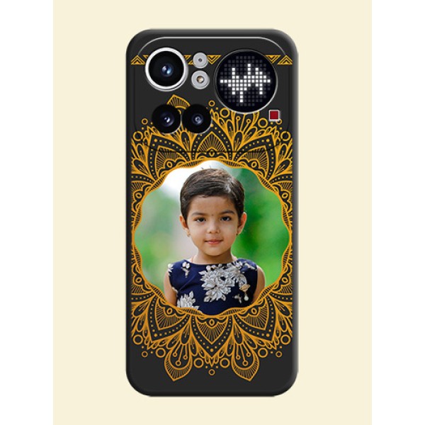 Round Image with Floral Design On Space Black Custom Soft Matte Mobile Back Cover - Nothing Phone 4A Pro 5G Round Image with Floral Design On Space Black Custom Soft Matte Mobile Back Cover - Nothing Phone 4A Pro 5G