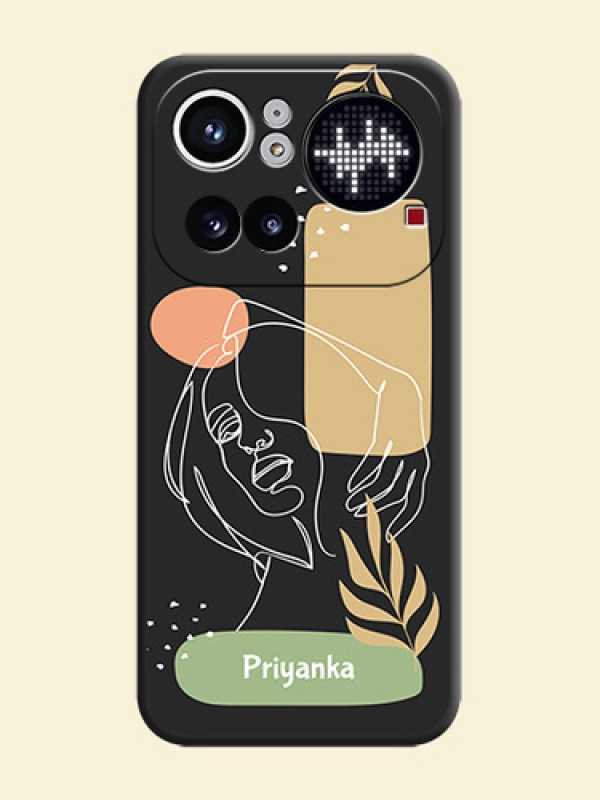 Custom Text With Line Art Of Women & Leaves Design On Space Black Custom Soft Matte Mobile Back Cover - Nothing Phone 4A Pro 5G
