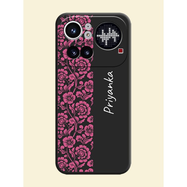 Pink Floral Pattern Design With Custom Text On Space Black Custom Soft Matte Mobile Back Cover - Nothing Phone 4A Pro 5G Pink Floral Pattern Design With Custom Text On Space Black Custom Soft Matte Mobile Back Cover - Nothing Phone 4A Pro 5G