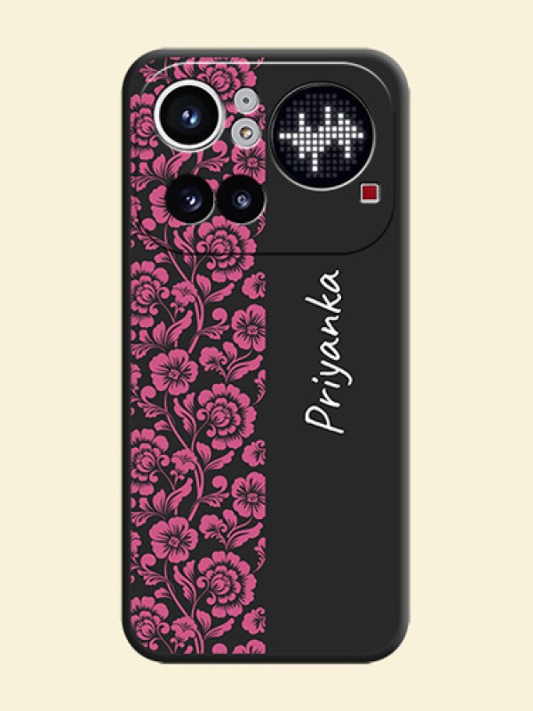 Pink Floral Pattern Design With Custom Text On Space Black Custom Soft Matte Mobile Back Cover - Nothing Phone 4A Pro 5G