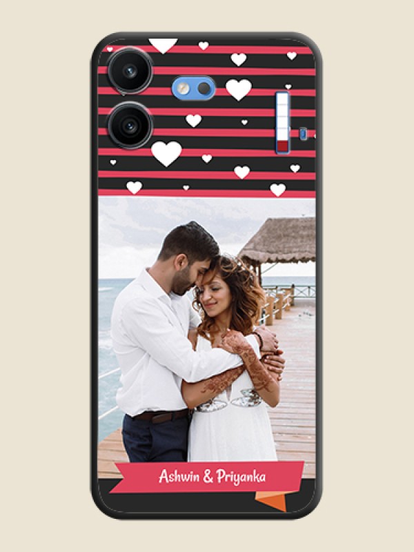 White Color Love Symbols with Pink Lines Pattern On Space Black Custom Soft Matte Mobile Back Cover - Nothing Phone 4b 5G