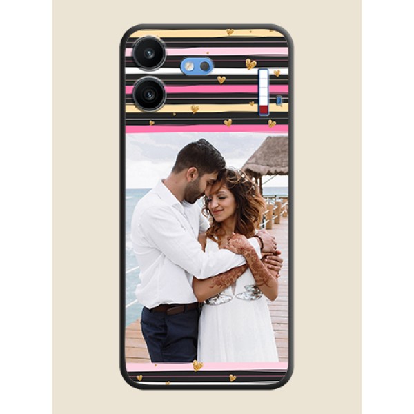 Multicolor Lines and Golden Love Symbols Design on Photo On Space Black Custom Soft Matte Mobile Back Cover - Nothing Phone 4b 5G