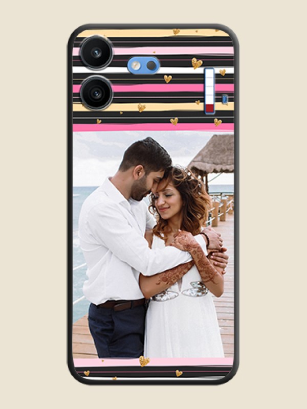 Multicolor Lines and Golden Love Symbols Design on Photo On Space Black Custom Soft Matte Mobile Back Cover - Nothing Phone 4b 5G
