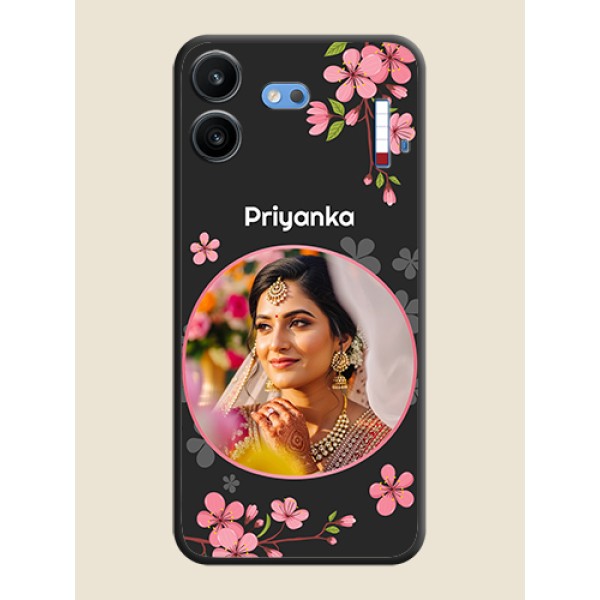 Round Image with Pink Color Floral Design on Photo On Space Black Custom Soft Matte Mobile Back Cover - Nothing Phone 4b 5G Round Image with Pink Color Floral Design on Photo On Space Black Custom Soft Matte Mobile Back Cover - Nothing Phone 4b 5G