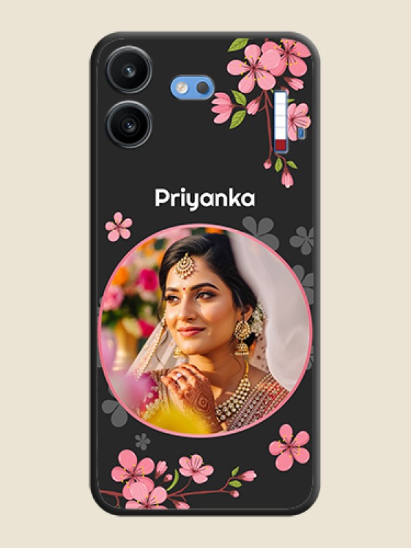 Round Image with Pink Color Floral Design on Photo On Space Black Custom Soft Matte Mobile Back Cover - Nothing Phone 4b 5G