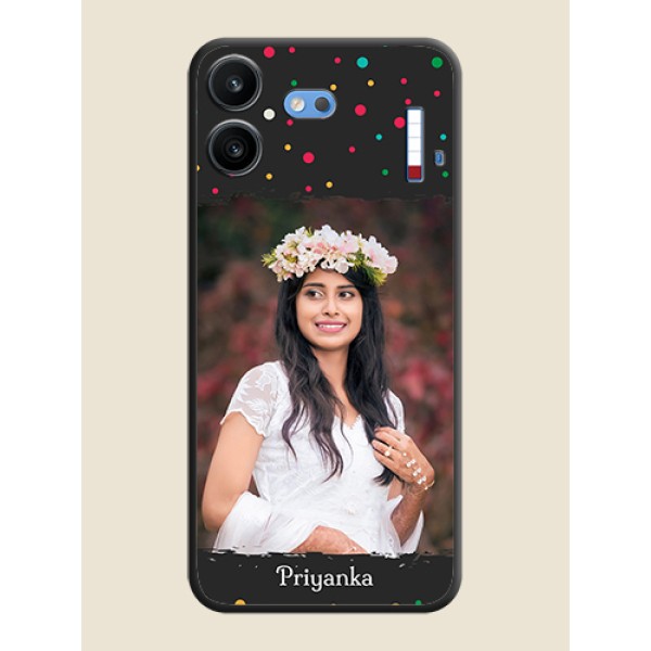 Multicolor Dotted Pattern with Text On Space Black Custom Soft Matte Mobile Back Cover - Nothing Phone 4b 5G Multicolor Dotted Pattern with Text On Space Black Custom Soft Matte Mobile Back Cover - Nothing Phone 4b 5G
