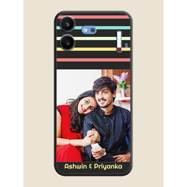 Color Stripes with Photo and Text on Photo On Space Black Custom Soft Matte Mobile Back Cover - Nothing Phone 4b 5G Color Stripes with Photo and Text on Photo On Space Black Custom Soft Matte Mobile Back Cover - Nothing Phone 4b 5G