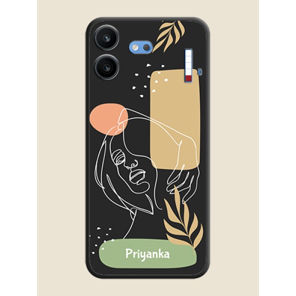Custom Text With Line Art Of Women & Leaves Design On Space Black Custom Soft Matte Mobile Back Cover - Nothing Phone 4b 5G