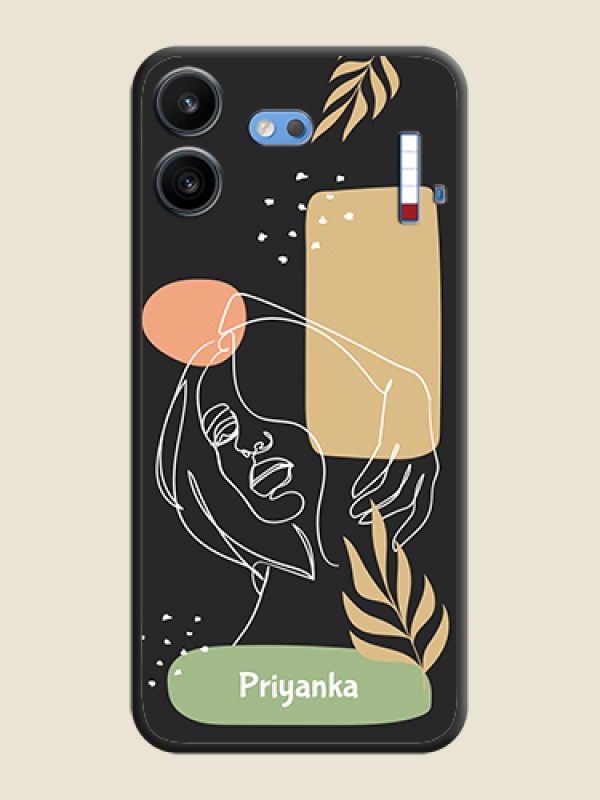 Custom Text With Line Art Of Women & Leaves Design On Space Black Custom Soft Matte Mobile Back Cover - Nothing Phone 4b 5G