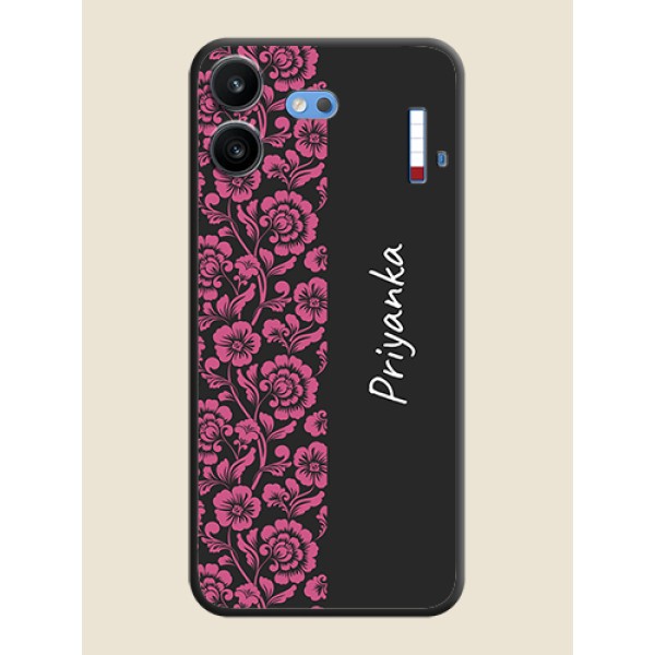 Pink Floral Pattern Design With Custom Text On Space Black Custom Soft Matte Mobile Back Cover - Nothing Phone 4b 5G Pink Floral Pattern Design With Custom Text On Space Black Custom Soft Matte Mobile Back Cover - Nothing Phone 4b 5G