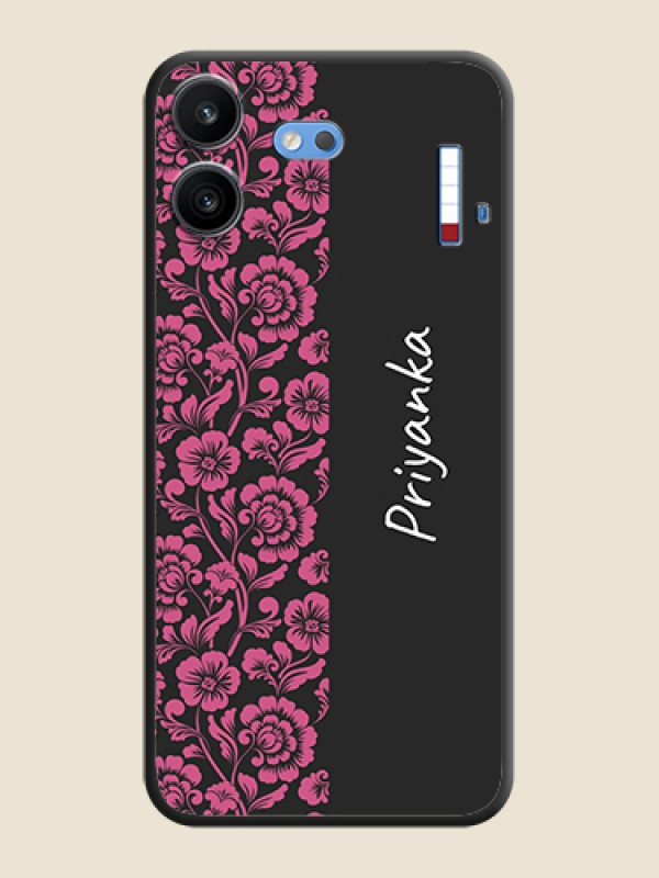 Pink Floral Pattern Design With Custom Text On Space Black Custom Soft Matte Mobile Back Cover - Nothing Phone 4b 5G