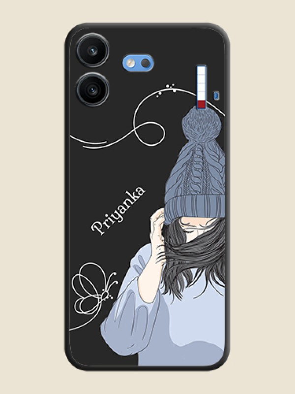 Girl With Blue Winter Outfiit Custom Text Design On Space Black Custom Soft Matte Mobile Back Cover - Nothing Phone 4b 5G