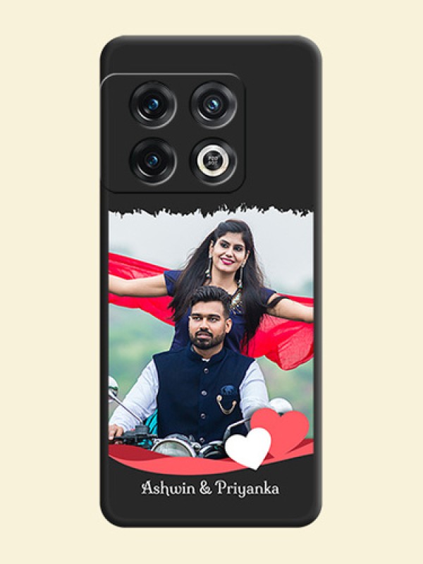 Pin Color Love Shaped Ribbon Design with Text on Space Black Custom Soft Matte Phone Back Cover - OnePlus 10 Pro 5G