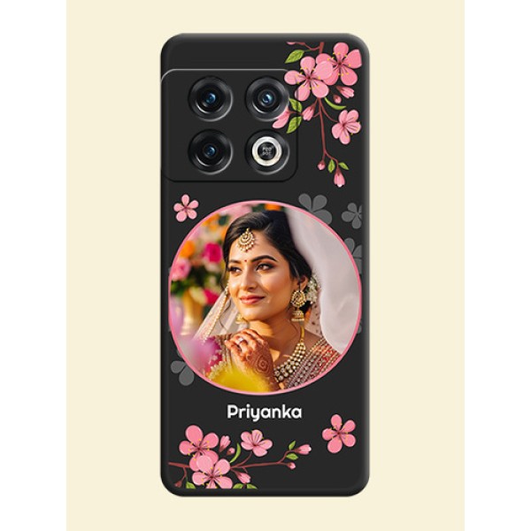 Round Image with Pink Color Floral Design on Photo on Space Black Soft Matte Back Cover - OnePlus 10 Pro 5G