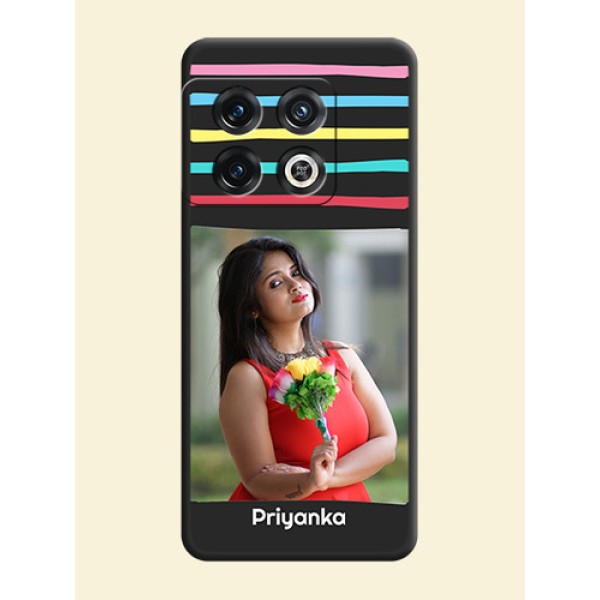 Multicolor Lines with Image on Space Black Personalized Soft Matte Phone Covers - OnePlus 10 Pro 5G Multicolor Lines with Image on Space Black Personalized Soft Matte Phone Covers - OnePlus 10 Pro 5G