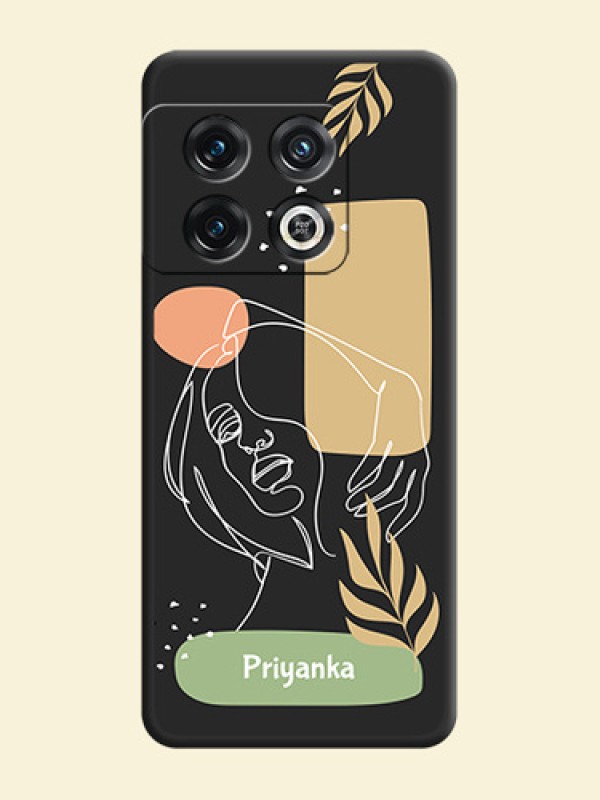 Custom Text With Line Art Of Women & Leaves Design On Space Black Personalized Soft Matte Phone Covers -Oneplus 10 Pro 5G
