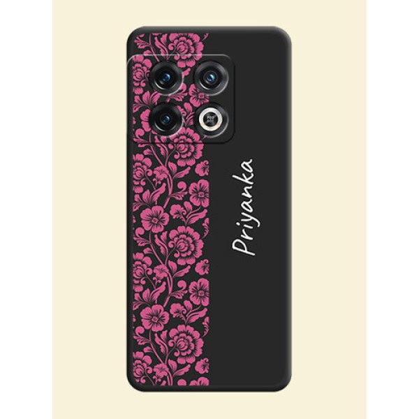 Pink Floral Pattern Design With Custom Text On Space Black Personalized Soft Matte Phone Covers -Oneplus 10 Pro 5G Pink Floral Pattern Design With Custom Text On Space Black Personalized Soft Matte Phone Covers -Oneplus 10 Pro 5G