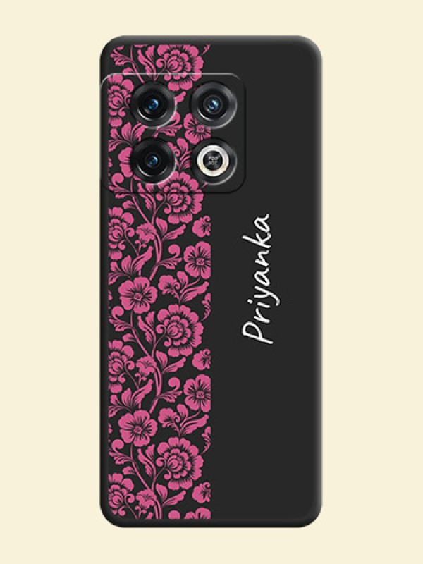 Pink Floral Pattern Design With Custom Text On Space Black Personalized Soft Matte Phone Covers -Oneplus 10 Pro 5G