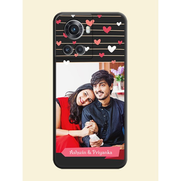 Love Pattern with Name on Pink Ribbon  on Photo on Space Black Soft Matte Back Cover - OnePlus 10R 5G