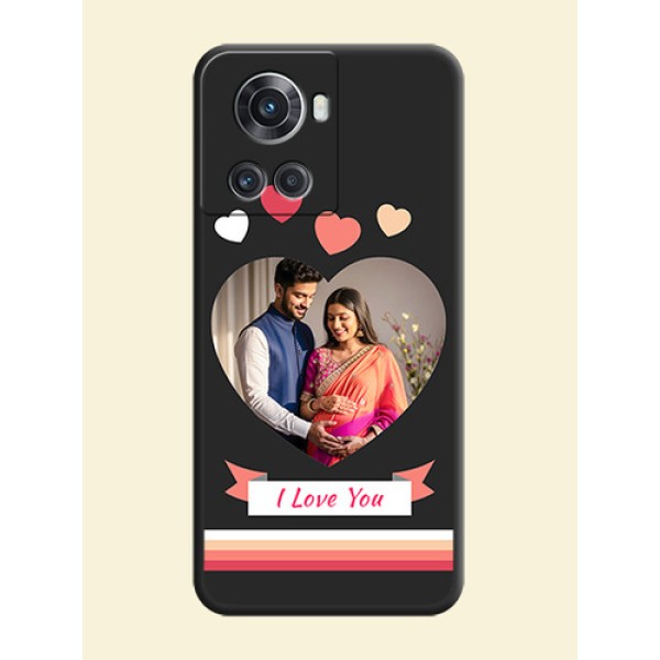 Love Shaped Photo with Colorful Stripes on Personalised Space Black Soft Matte Cases - OnePlus 10R 5G
