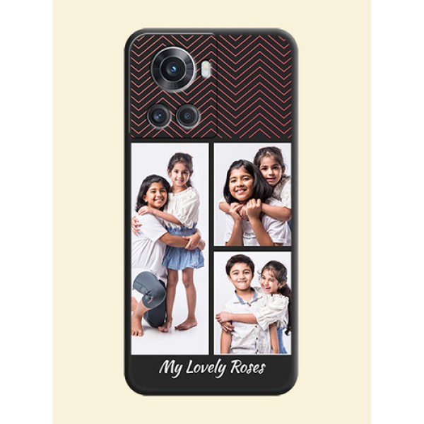 Wave Pattern with 3 Image Holder on Space Black Custom Soft Matte Back Cover - OnePlus 10R 5G Wave Pattern with 3 Image Holder on Space Black Custom Soft Matte Back Cover - OnePlus 10R 5G