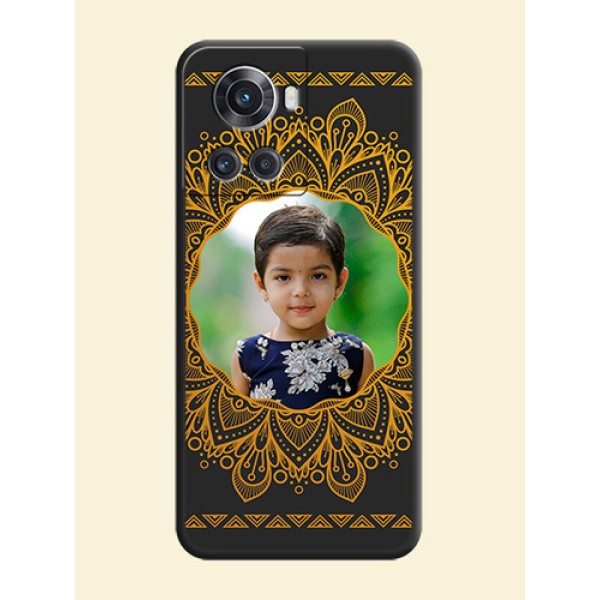 Round Image with Floral Design on Photo on Space Black Soft Matte Mobile Cover - OnePlus 10R 5G Round Image with Floral Design on Photo on Space Black Soft Matte Mobile Cover - OnePlus 10R 5G