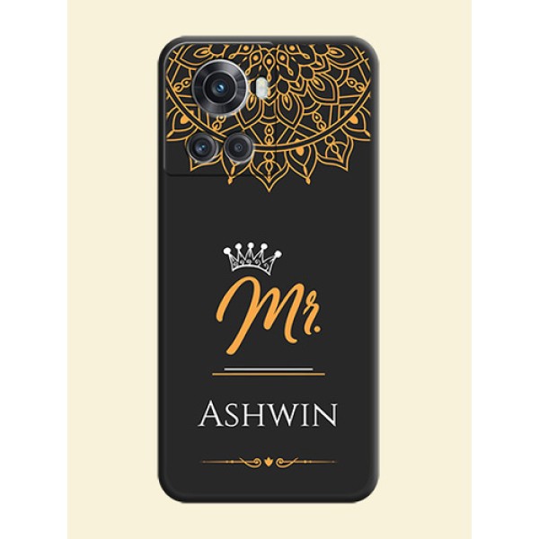 Mr Name with Floral Design on Personalised Space Black Soft Matte Cases - OnePlus 10R 5G Mr Name with Floral Design on Personalised Space Black Soft Matte Cases - OnePlus 10R 5G