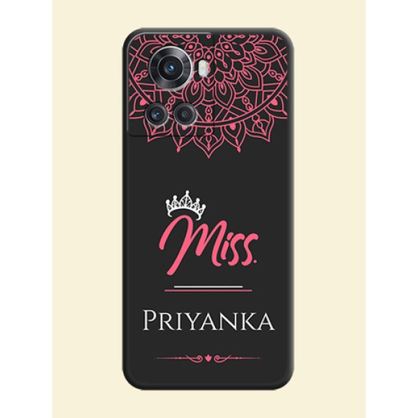 Mrs Name with Floral Design on Space Black Personalized Soft Matte Phone Covers - OnePlus 10R 5G Mrs Name with Floral Design on Space Black Personalized Soft Matte Phone Covers - OnePlus 10R 5G