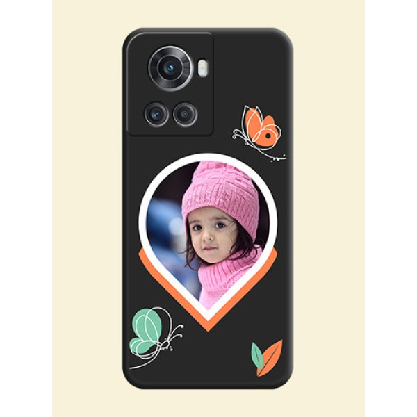 Upload Pic With Simple Butterly Design On Space Black Personalized Soft Matte Phone Covers -Oneplus 10R 5G Upload Pic With Simple Butterly Design On Space Black Personalized Soft Matte Phone Covers -Oneplus 10R 5G