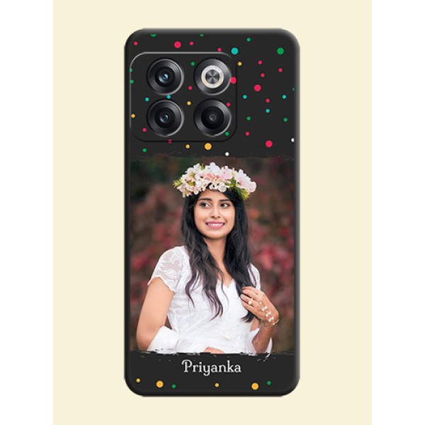 Multicolor Dotted Pattern with Text on Space Black Custom Soft Matte Phone Back Cover - OnePlus 10T 5G Multicolor Dotted Pattern with Text on Space Black Custom Soft Matte Phone Back Cover - OnePlus 10T 5G